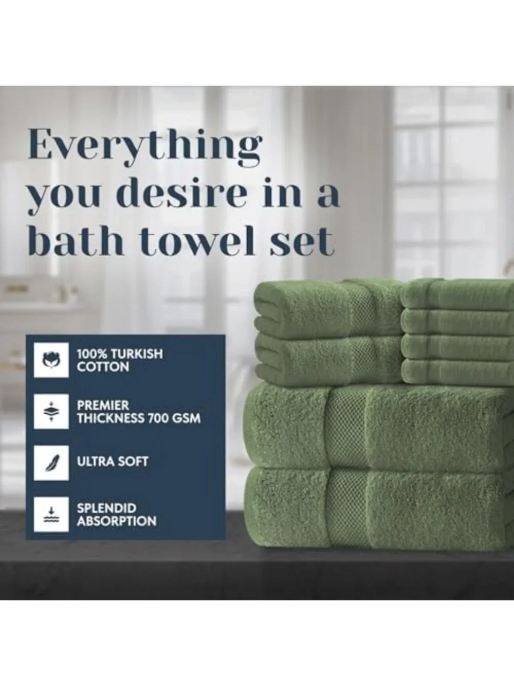 Luxury 8-Piece White Bath Towel Set - 100% Turkish Cotton, Highly Absorbent